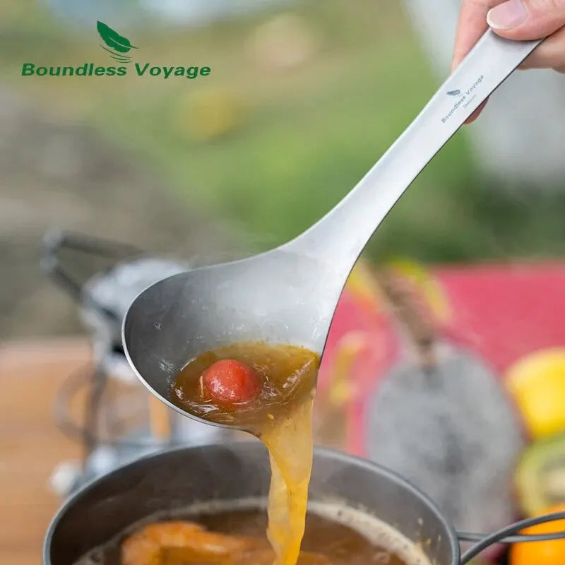 BOUNDLESS VOYAGE Titanium Deep-Bowled Ladle – Lightweight Cooking Spoon for Camping & Kitchen Use