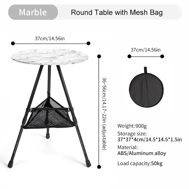 WEST TUNE Camping Round Table with Light Stand Ultralight Folding Table