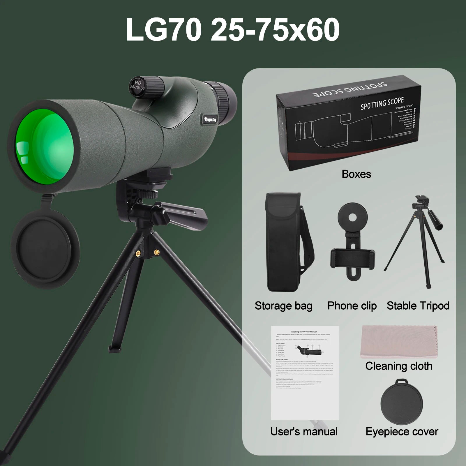 XIYEAR LG70 25-75x60 Spotting Scope with Tripod for Bird Watching