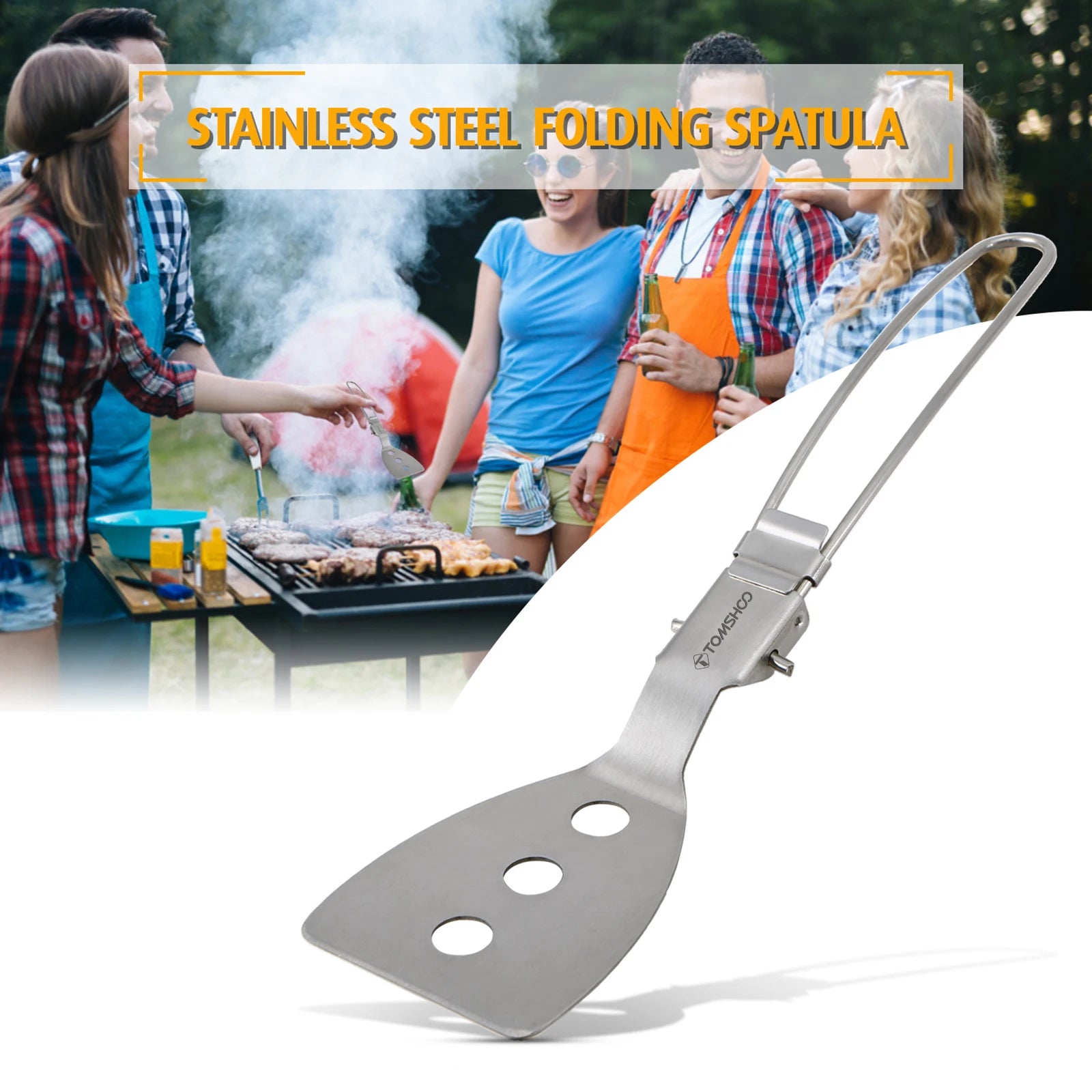 TOMSHOO Stainless Steel Folding Spatula – Compact Cooking Turner for Camping & BBQs