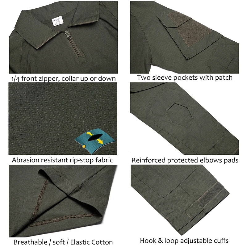 REFIRE GEAR Men's 1/4 Zipper Long Sleeve Tactical Combat Shirt