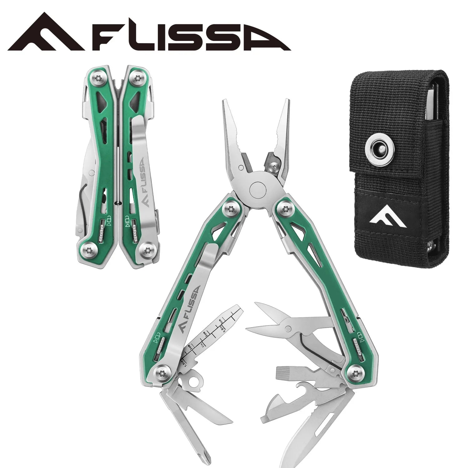 FLISSA 16-in-1 Stainless Steel Multitool Pliers Compact Folding Tool for Camping & Travel