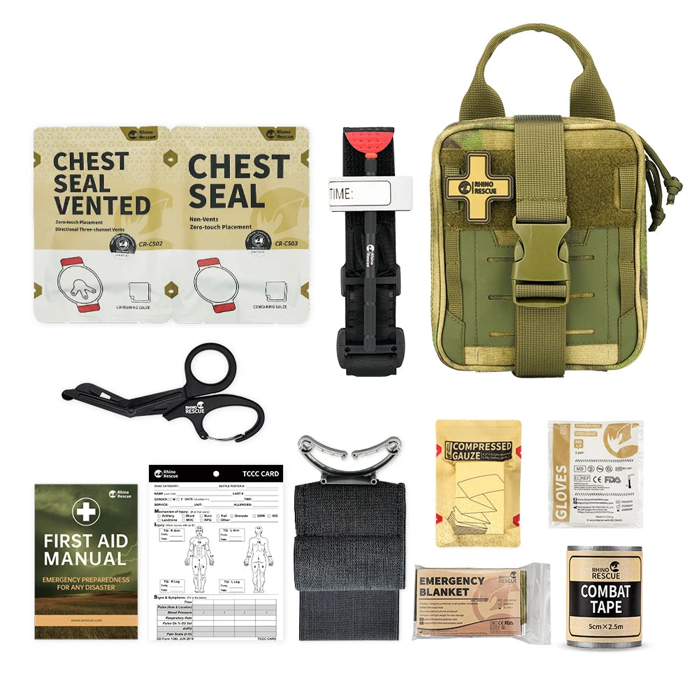 RHINO RESCUE EDC Pouch First Aid Kit – Tactical Survival Trauma Kit for Camping & Hiking