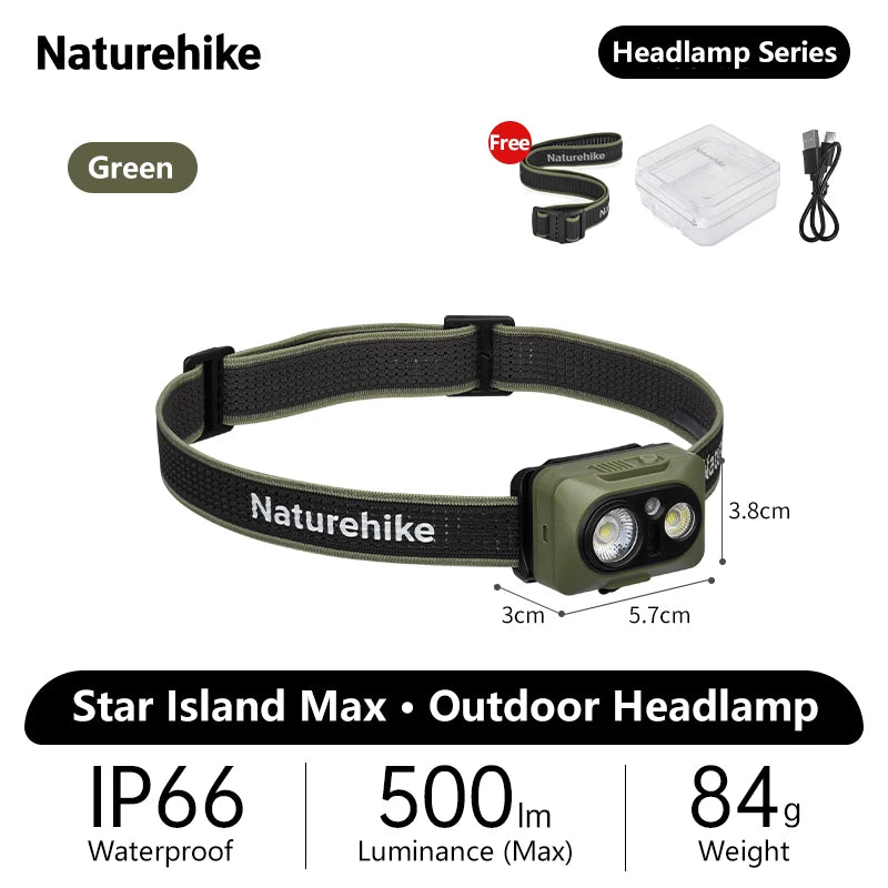NATUREHIKE Star Island Max - 500 Lumen Sensor-Activated Rechargeable Camping Headlamp