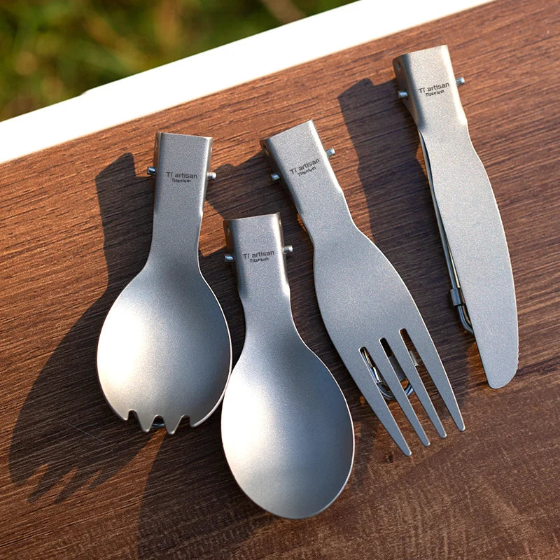 TIARTISAN Titanium Foldable Cutlery Set for Camping and Hiking