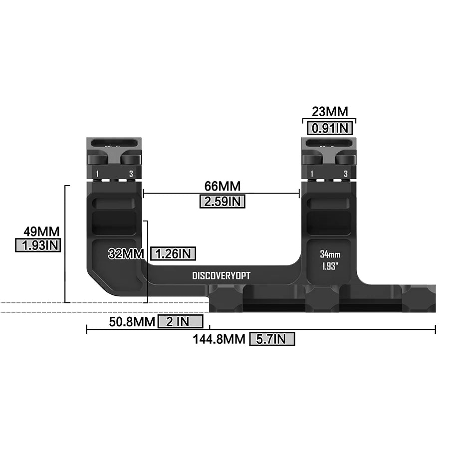 DISCOVERYOPT Precision One-Piece Scope Mount - 30mm/34mm Rigid Picatinny Rings with Height Options