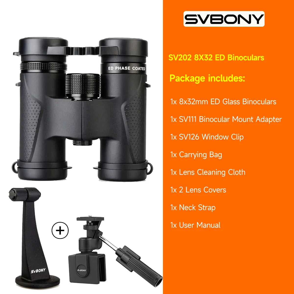 SVBONY SV202 ED Binoculars – Waterproof BAK4 Optics for Birdwatching & Stargazing