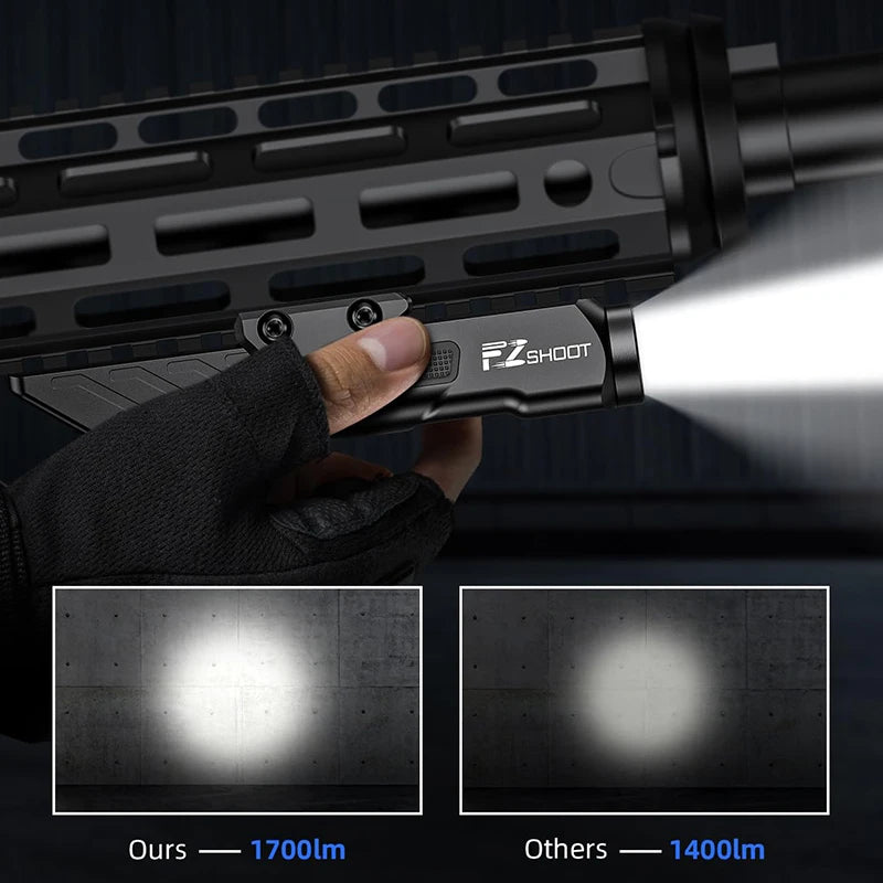 MIDTEN Tactical Rifle Flashlight 1700 Lumens with Strobe Mode, Magnetic Rechargeable, M-Rail & Picatinny