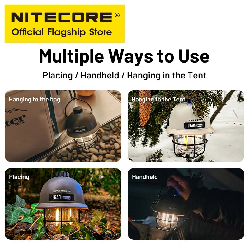 NITECORE LR40 USB-C Camping Lantern 100lm 3-Source LED Outdoor Light