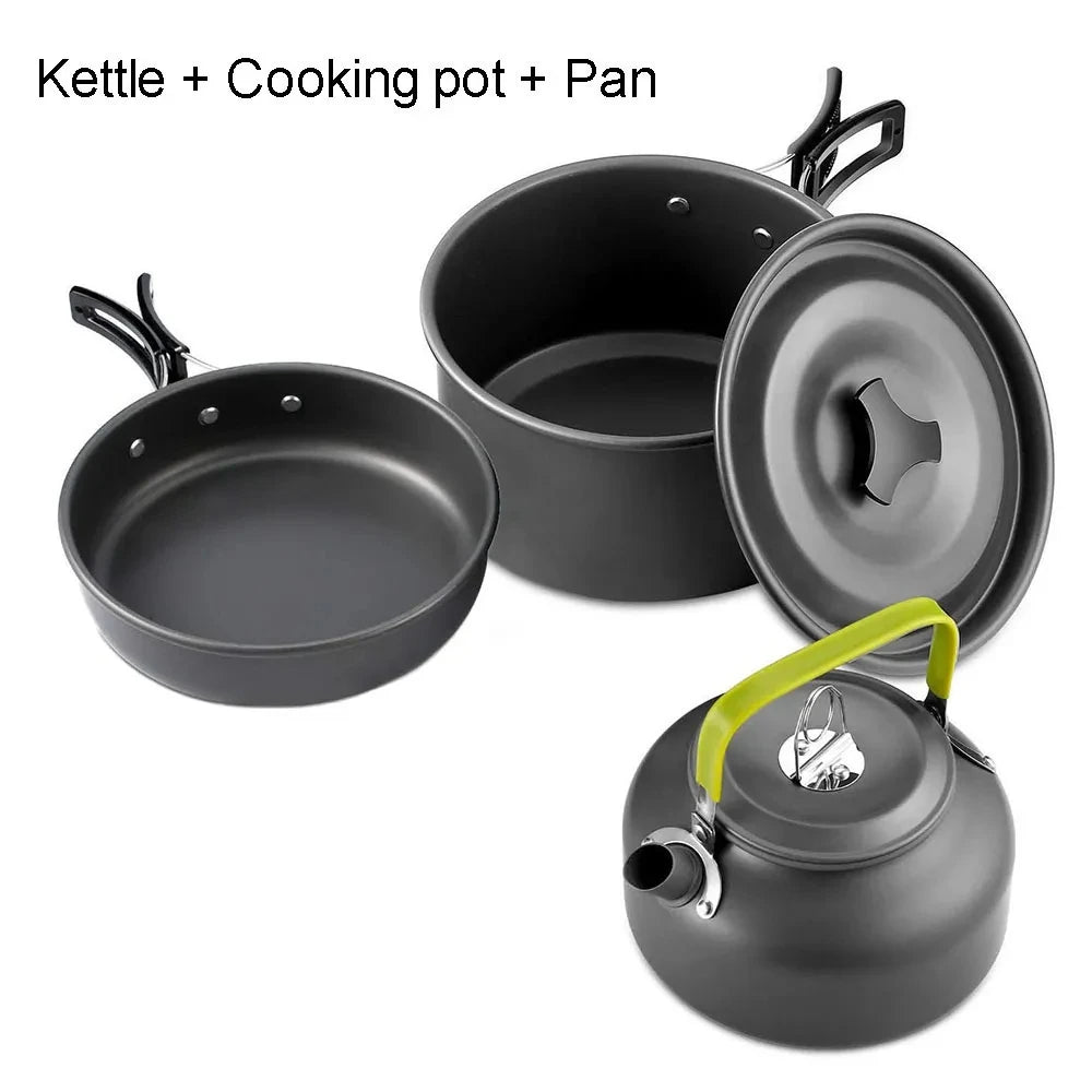 Camping Cookware Set – Non-Stick Pots, Pan & Teapot for 2-3 People, Assorted Set for Hunting