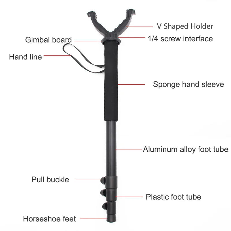 Telescopic Aluminium Hunting Monopod – V Yoke Rotating Shooting Stick with Shoulder Strap