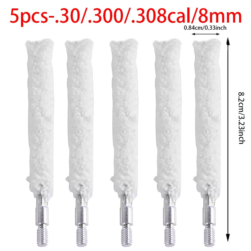 5Pcs Gun Cleaning Brush Head Kit – 9mm, .30/.300/.308cal, .22cal, .45cal, 12GA Cotton Mop Brushes