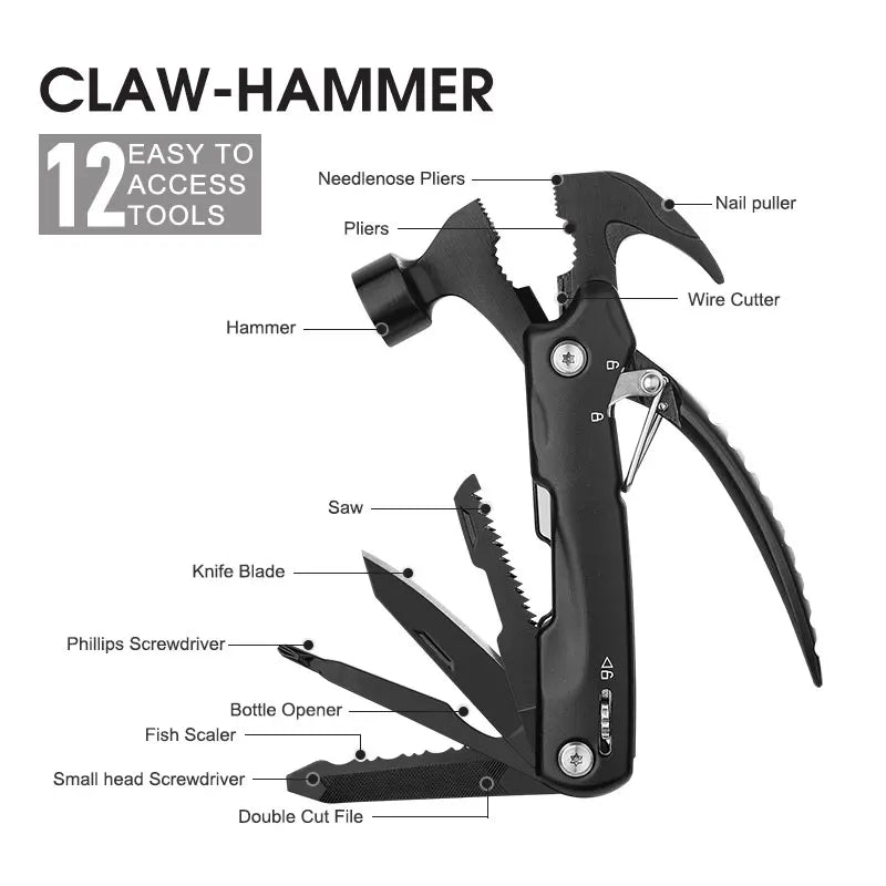MAARTEN 12-in-1 Multi-Tool Hammer – Ideal Gift for Outdoor & DIY Enthusiasts
