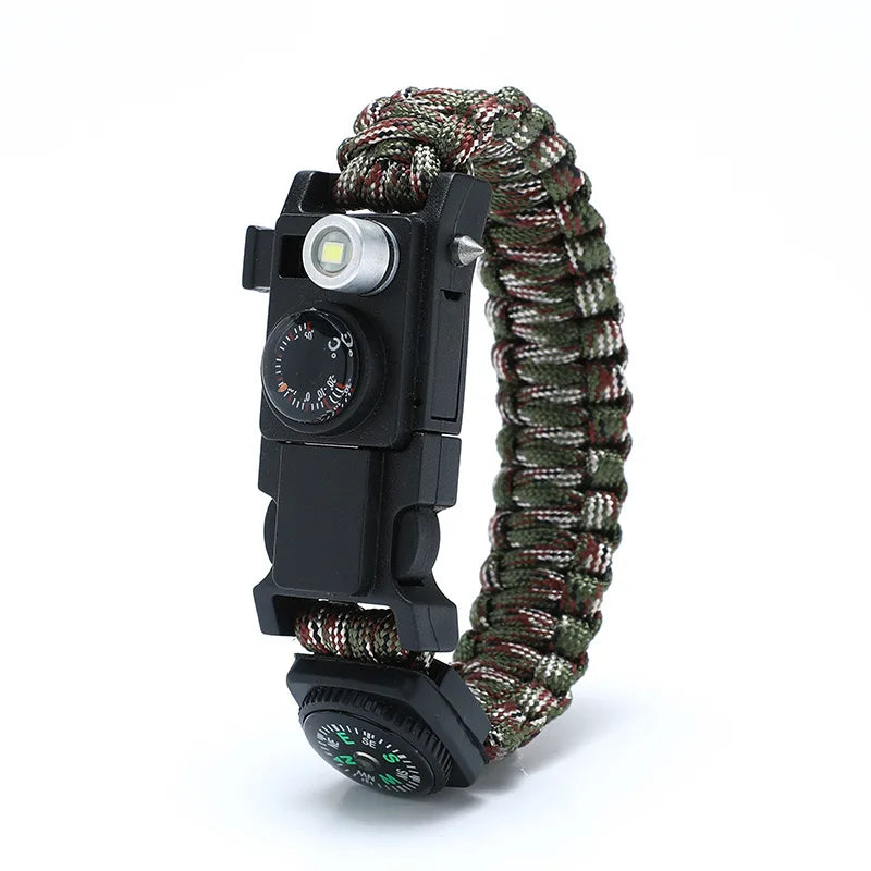 Waterproof Multi-function Outdoor First Aid Kit – Paracord Bracelet with Compass & LED Light