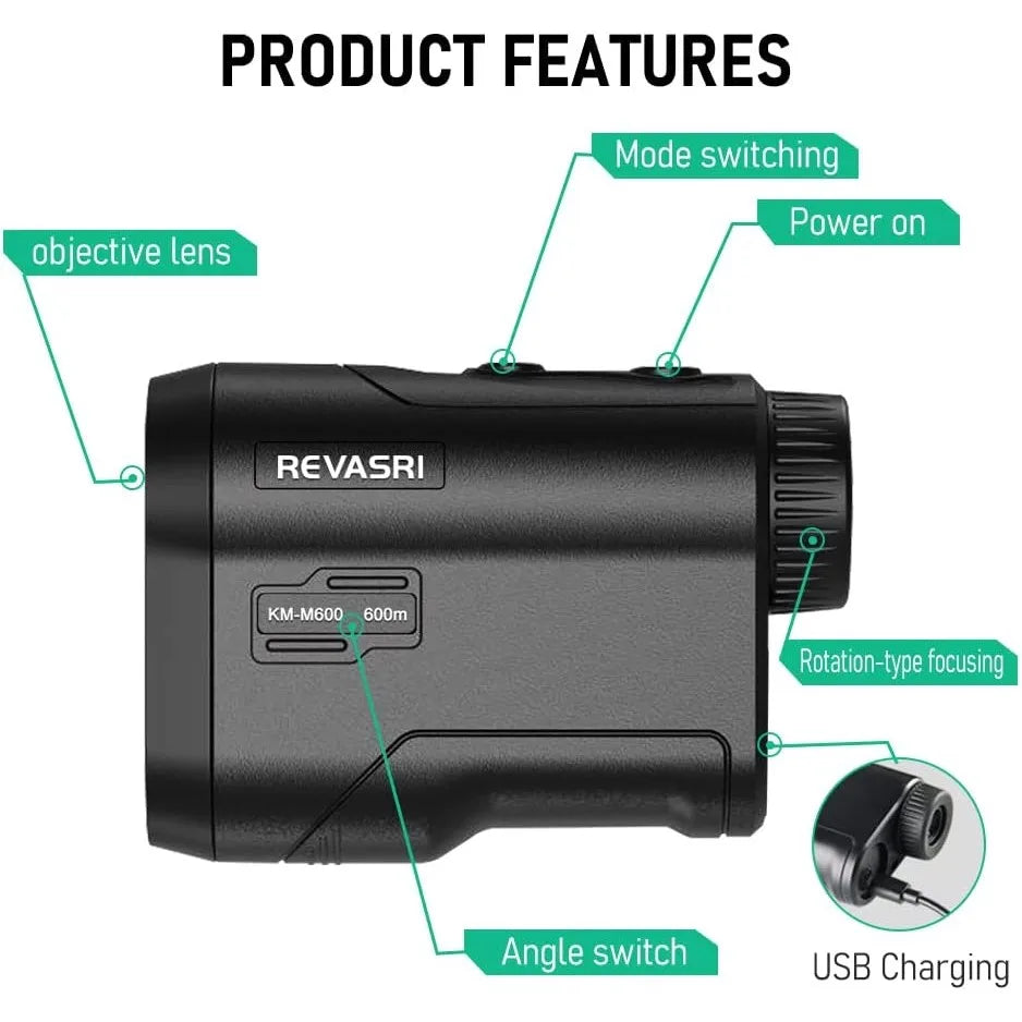 REVASRI 600m Golf Laser Rangefinder Rechargeable with Slope & Flag Lock