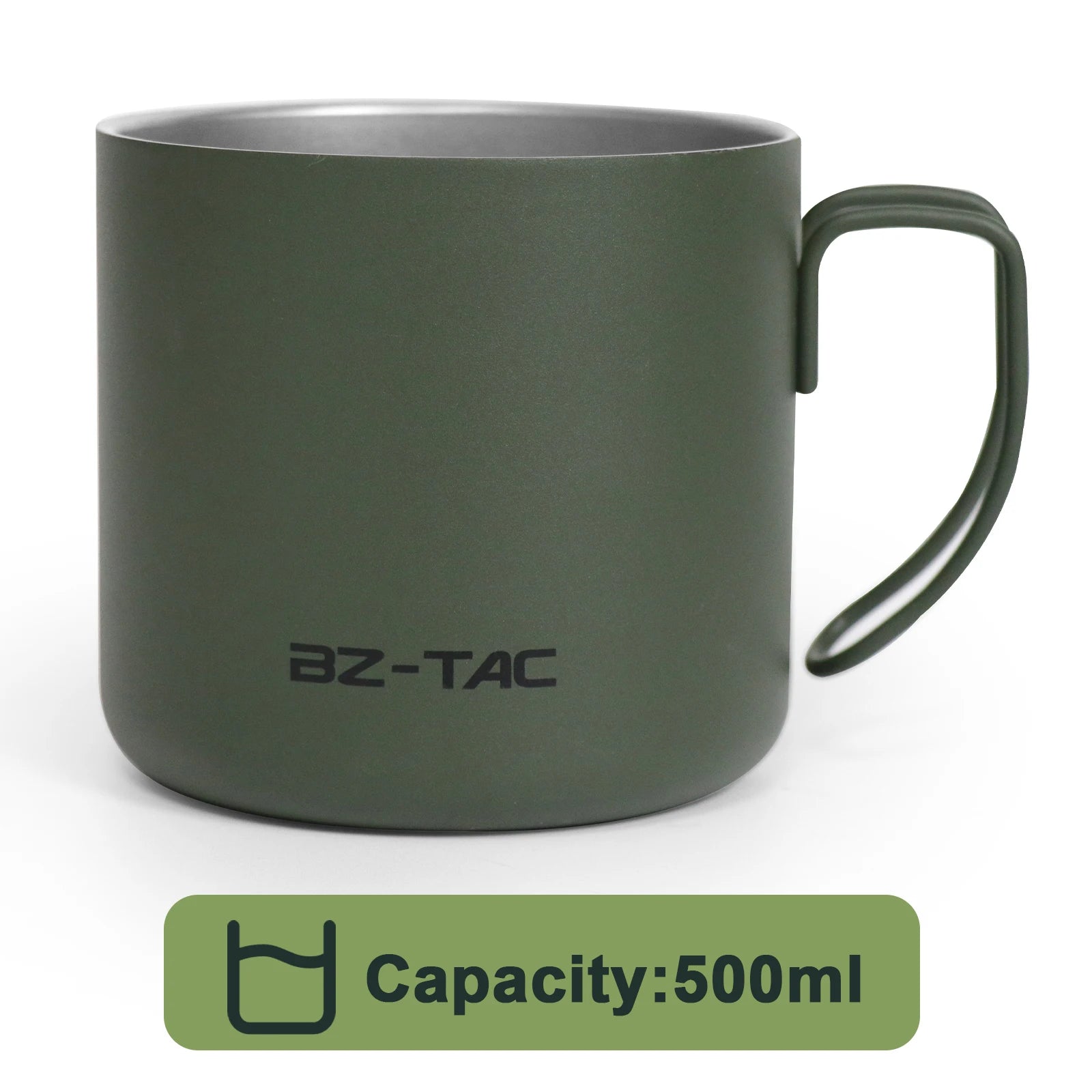 BZTAC Double Wall Coffee Mug – 350/500ml Matte Army Green Stainless Steel Cup for Outdoors