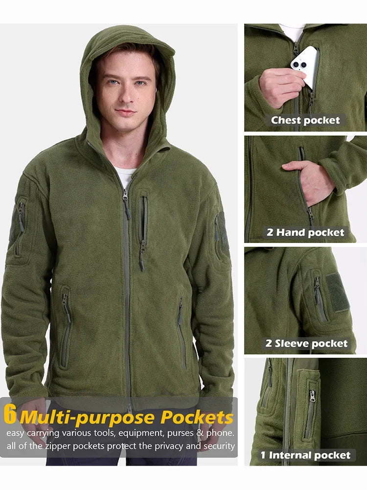 REFIRE GEAR Men's Hunting Fleece Jacket - Multi-Pocket Winter Outdoor Hoodie for NZ Expeditions