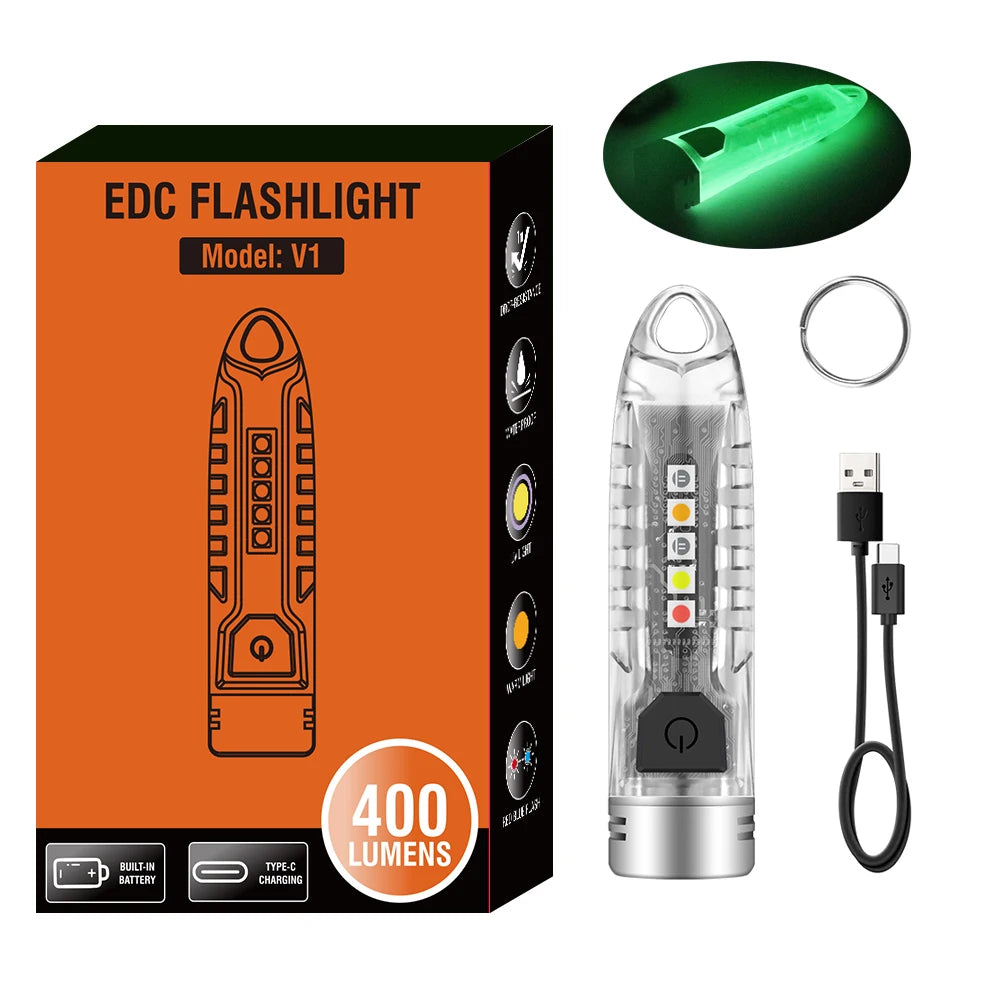 BORUIT V1 USB-C Rechargeable Keychain Flashlight 400lm Mini UV Torch with Side Light