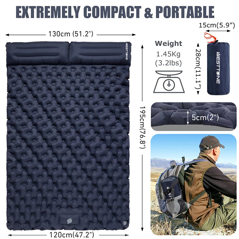WEST TUNE Double Inflatable Mattress with Built-in Pillow Pump for Camping