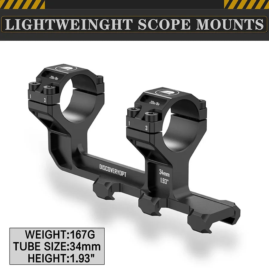 DISCOVERYOPT Precision One-Piece Scope Mount - 30mm/34mm Rigid Picatinny Rings with Height Options
