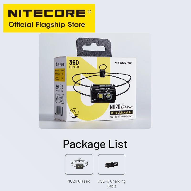NITECORE NU20 Classic USB-C Rechargeable Headlamp 360lm Ultra Light Outdoor Torch