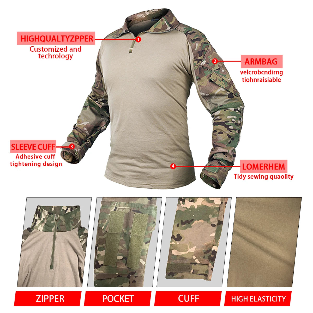 HAN WILD Combat Uniform +Pads Safari Tactical Pants Sport Climbing Uniform Camo Shirt Combat Shirts Hunting Clothes Men Camping
