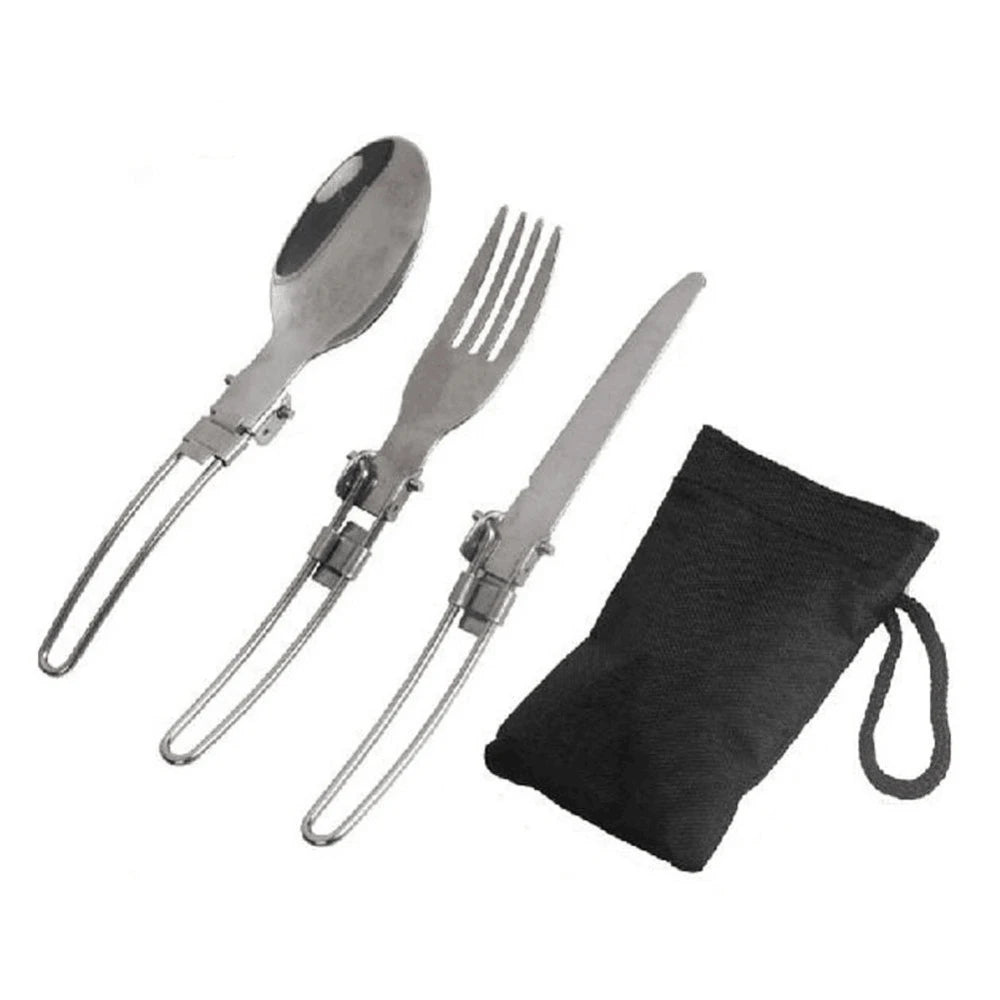 WIDESEA 3-Piece Foldable Stainless Steel Cutlery Set – Portable Camping & Travel Tableware
