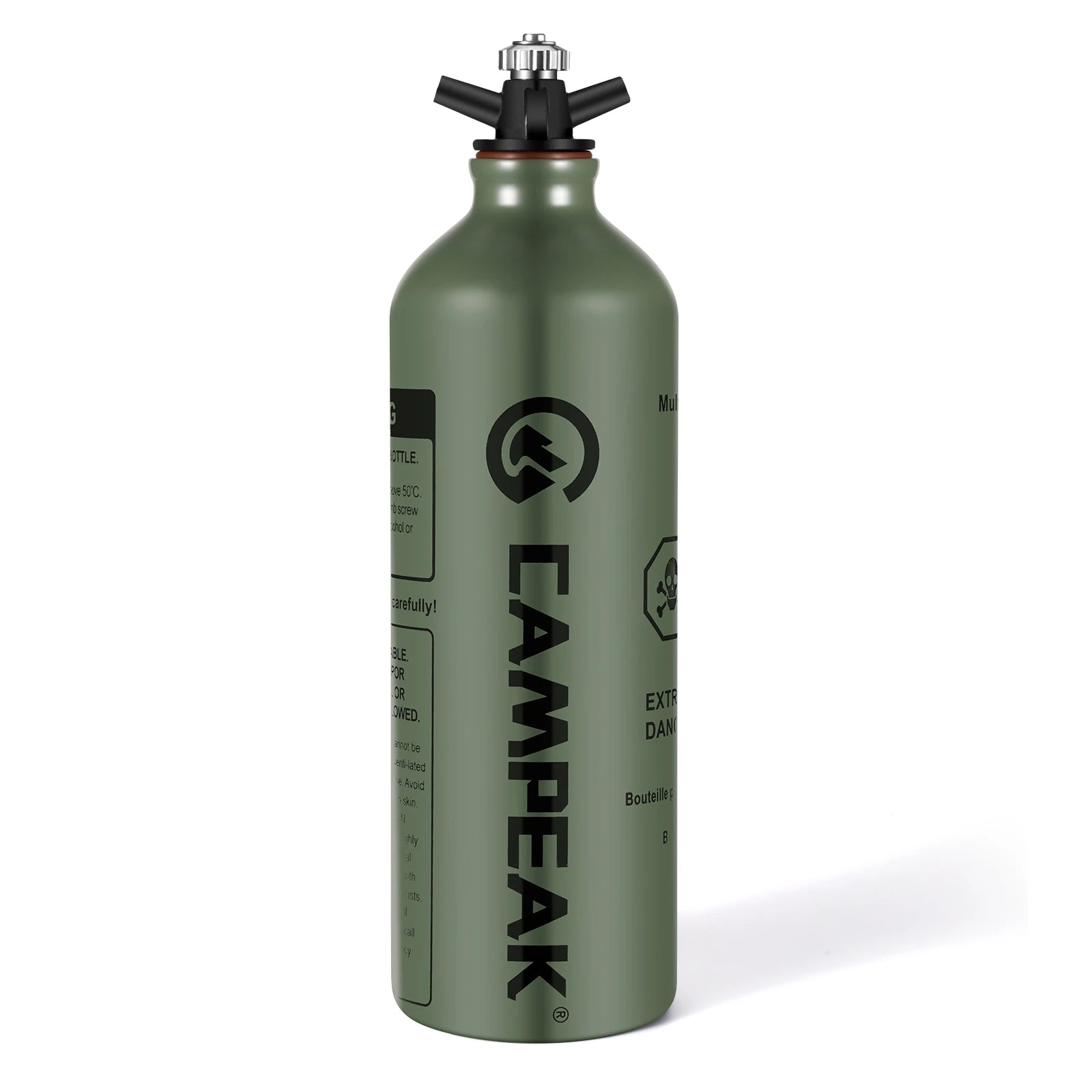 CAMPEAK Portable Liquid Fuel Bottle – Aluminium Storage for Gasoline & Kerosene (0.5L / 1L)