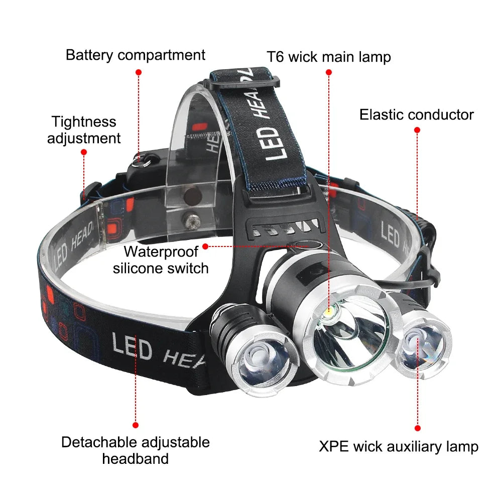 SOLARSTORM Multi-Colour LED Headlamp - Red/Green/White/UV Rechargeable Tactical Light