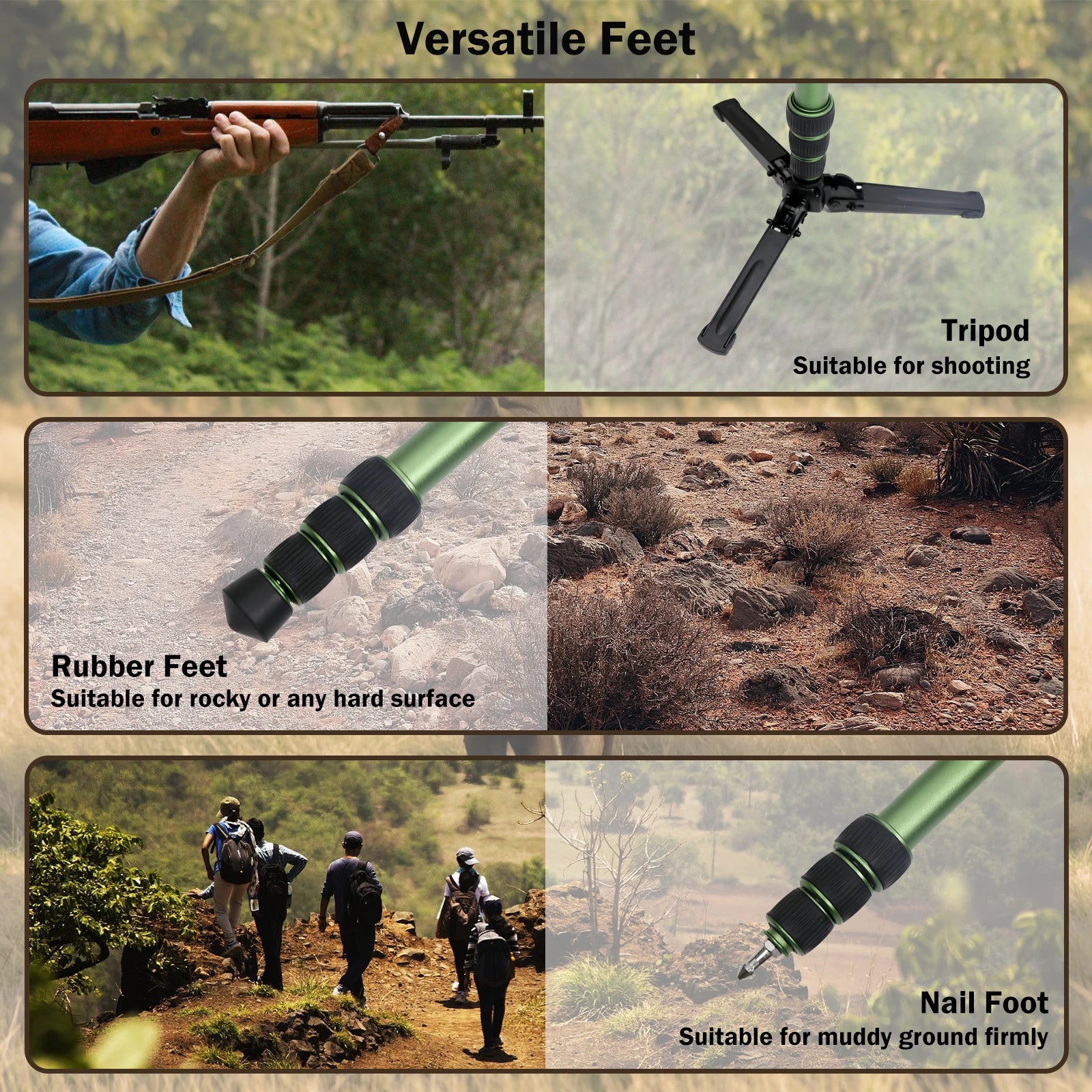 HUNTPAL Adjustable Aluminium Hunting Monopod – V Yoke Shooting Stick with Tripod Base
