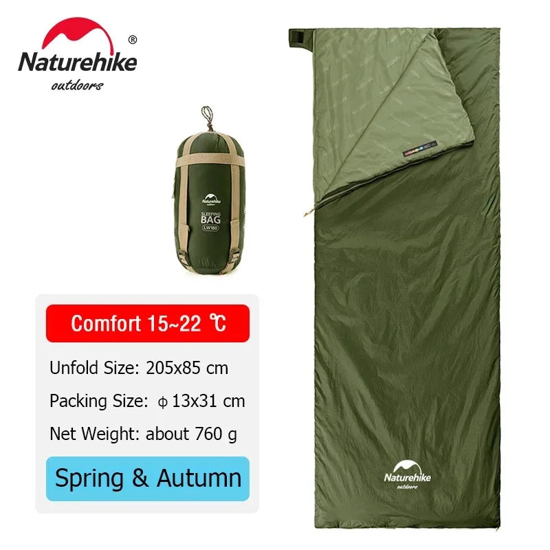 NATUREHIKE LW180 Ultralight Cotton Sleeping Bag for Spring Summer Camping Hiking Outdoor
