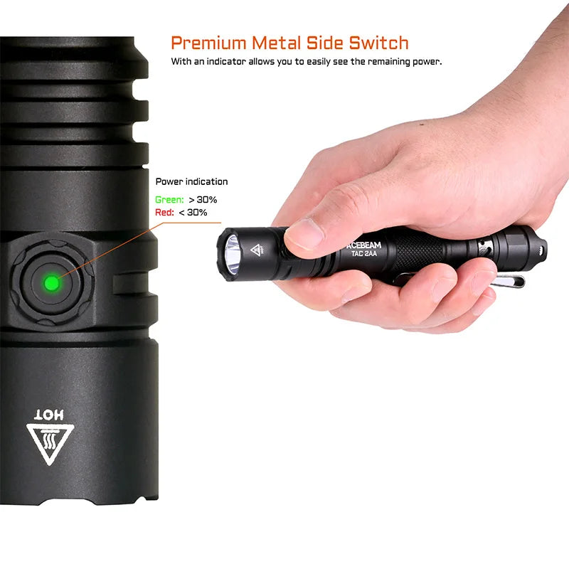 ACEBEAM TAC 2AA 1600 Lumen USB-C EDC Tactical Flashlight