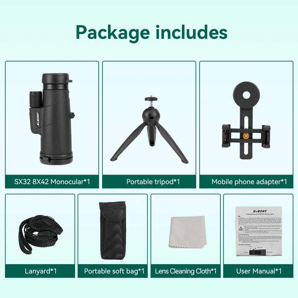 SVBONY SX32 Professional Zoom HD Monocular Telescope for Outdoor Adventures