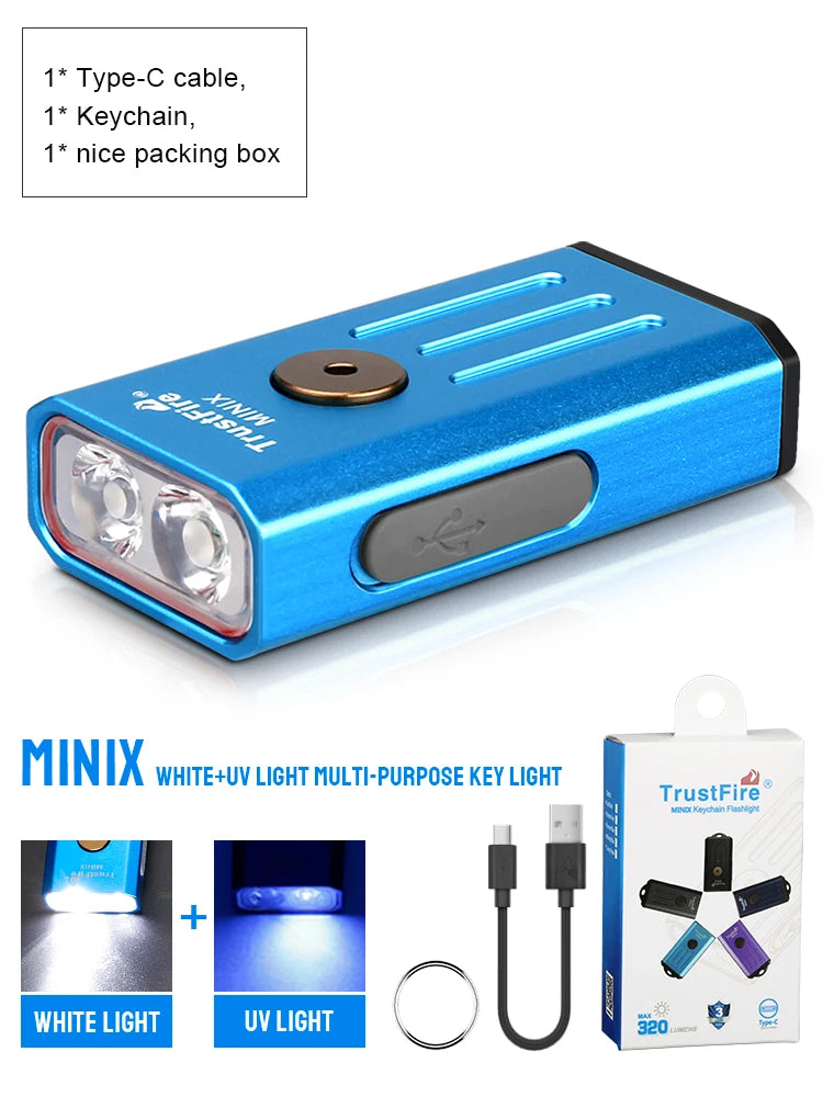 TRUSTFIRE MINIX Mini EDC Keychain Flashlight – 320LM Dual-Light USB-C Rechargeable