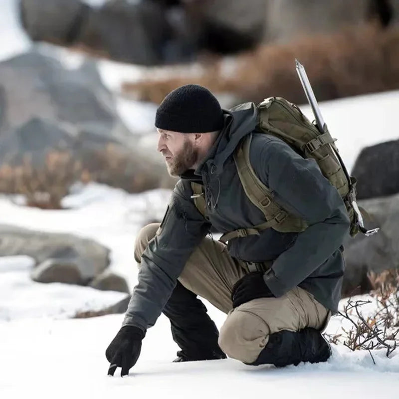 Men's Tactical Soft Shell Winter Hunting Set - Windproof Velvet-Lined Two-Piece Outdoor Suit