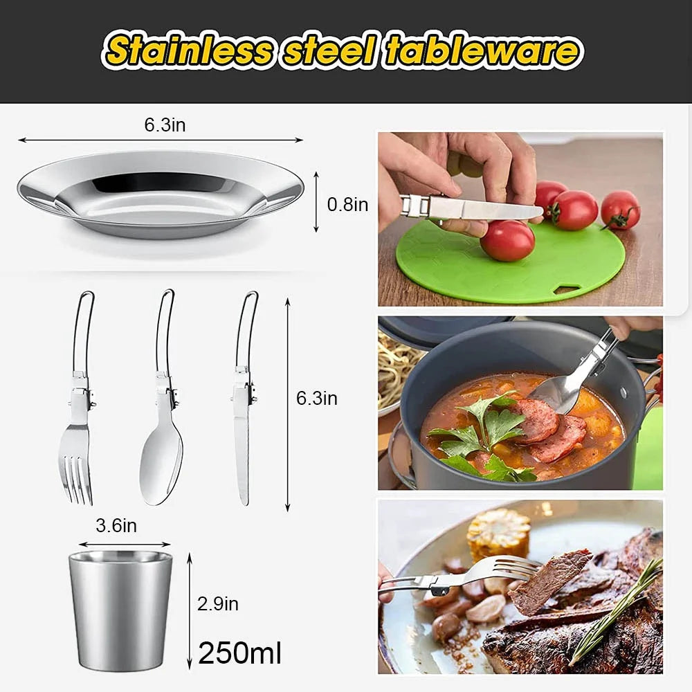 Camping Cookware Set – Non-Stick Pots, Pan & Teapot for 2-3 People, Assorted Set for Hunting