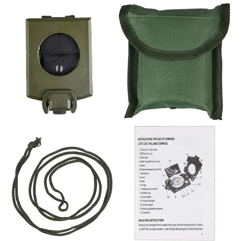 Multifunctional Military Compass Waterproof Metal Survival Tool with Fluorescent Dial
