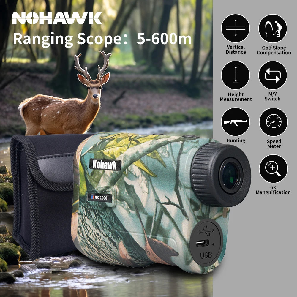 NOHAWK Hunting Laser Rangefinder 600M/1000M – Rechargeable with Slope Compensation