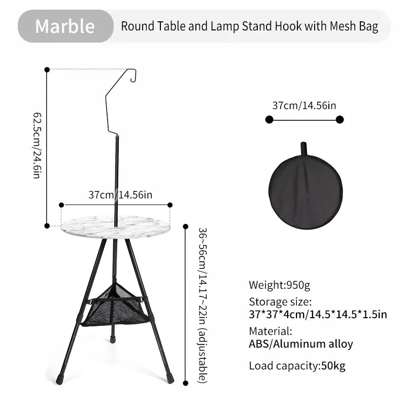 WEST TUNE Camping Round Table with Light Stand Ultralight Folding Table