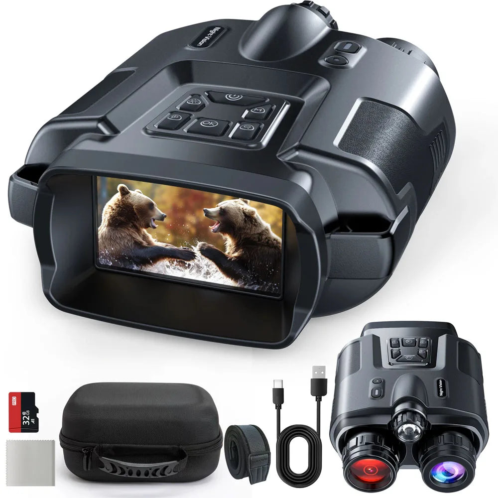 LETCMOI 4K Night Vision Binoculars – 8X Digital Zoom, 3-Inch Screen, Tactical Light, 5000mAh