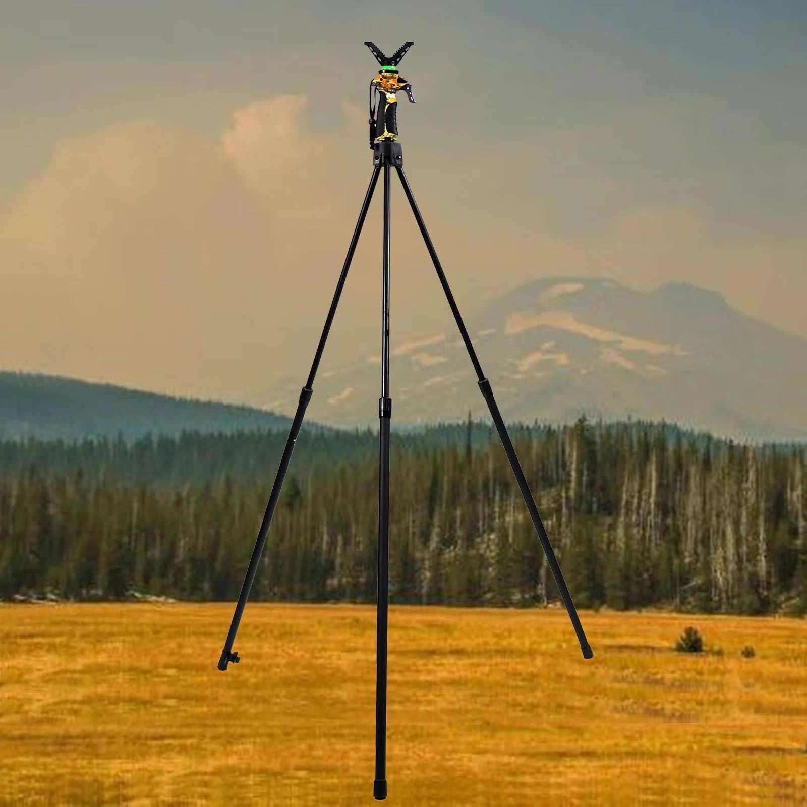 HUNTPAL Adjustable Hunting Tripod – Camo Shooting Stick with 360° V Yoke for Outdoors
