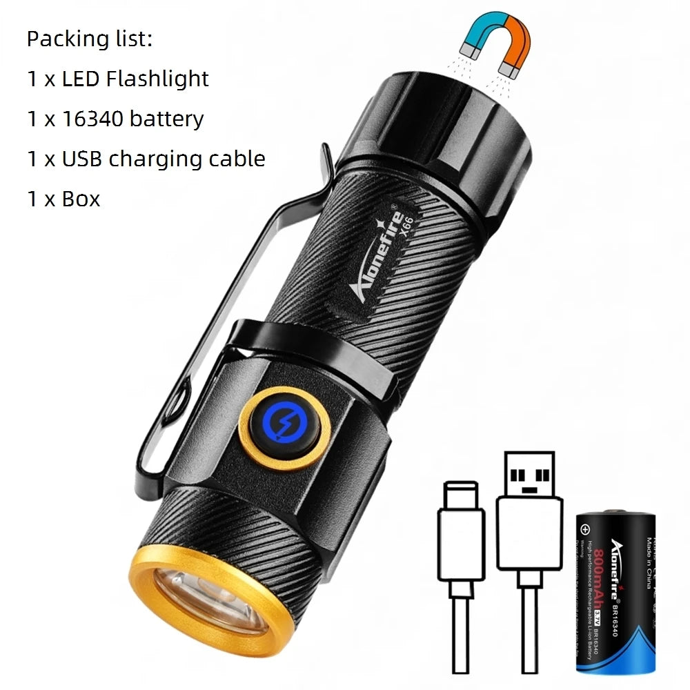 ALONEFIRE X66 Mini 6500K High-Brightness P50 LED Flashlight – USB Rechargeable