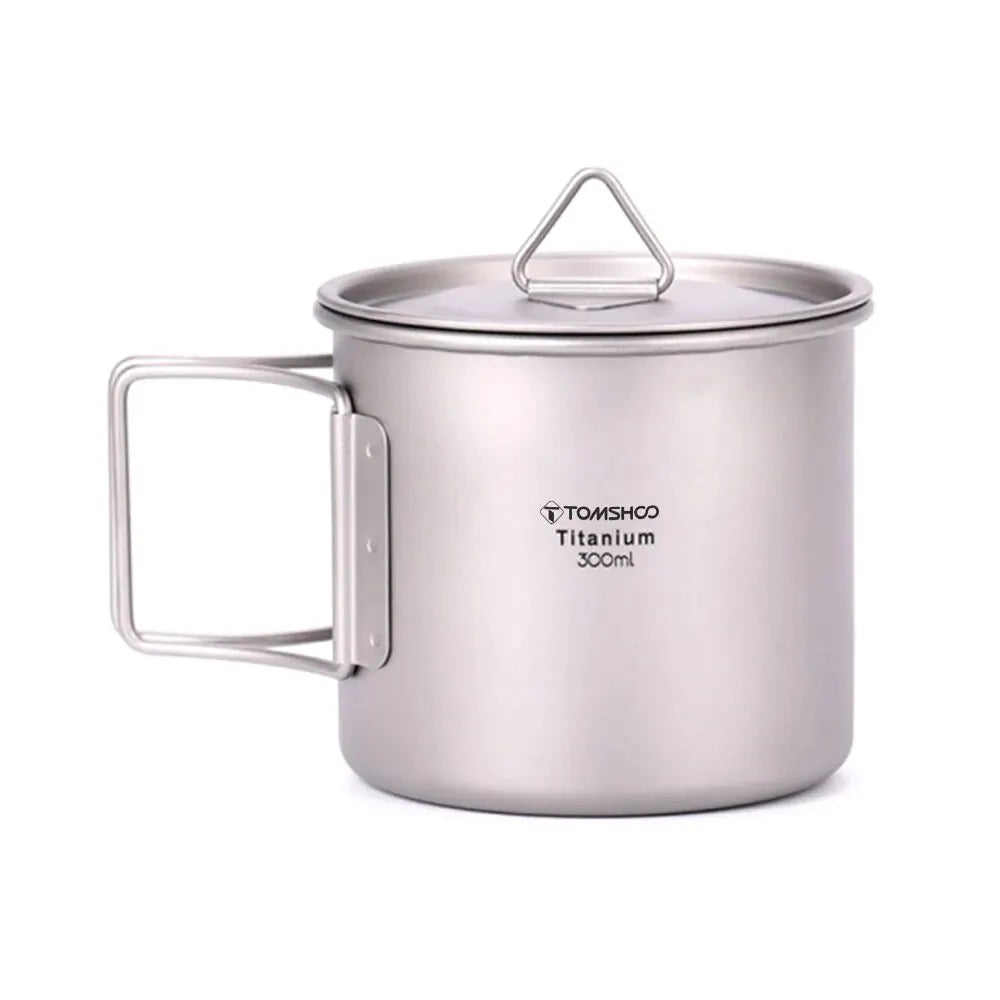 TOMSHOO Ultralight Titanium Cup Set – 2-Piece 450ml & 750ml Camping Mugs with Foldable Handles