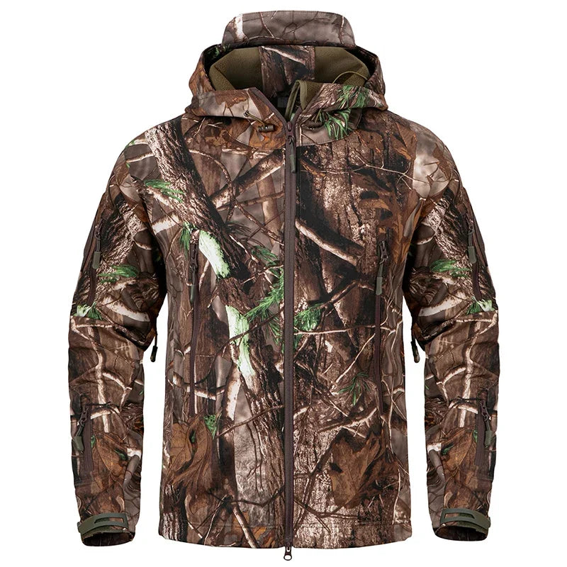 REFIRE GEAR Men's Silent Camouflage Hunting Jacket - Waterproof Fleece Tactical Coat for Stealth Hunting