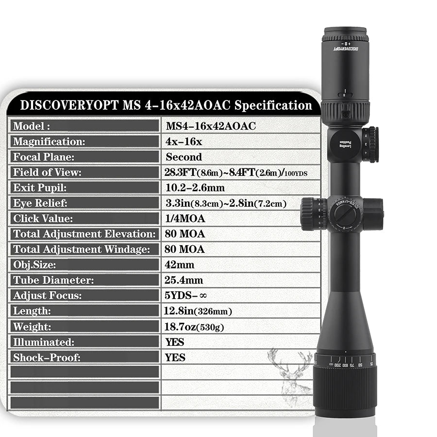 DISCOVERYOPT MS 4-16×42 AOAC Spring Riflescope - Illuminated Variable Scope with Glass Etched Reticle