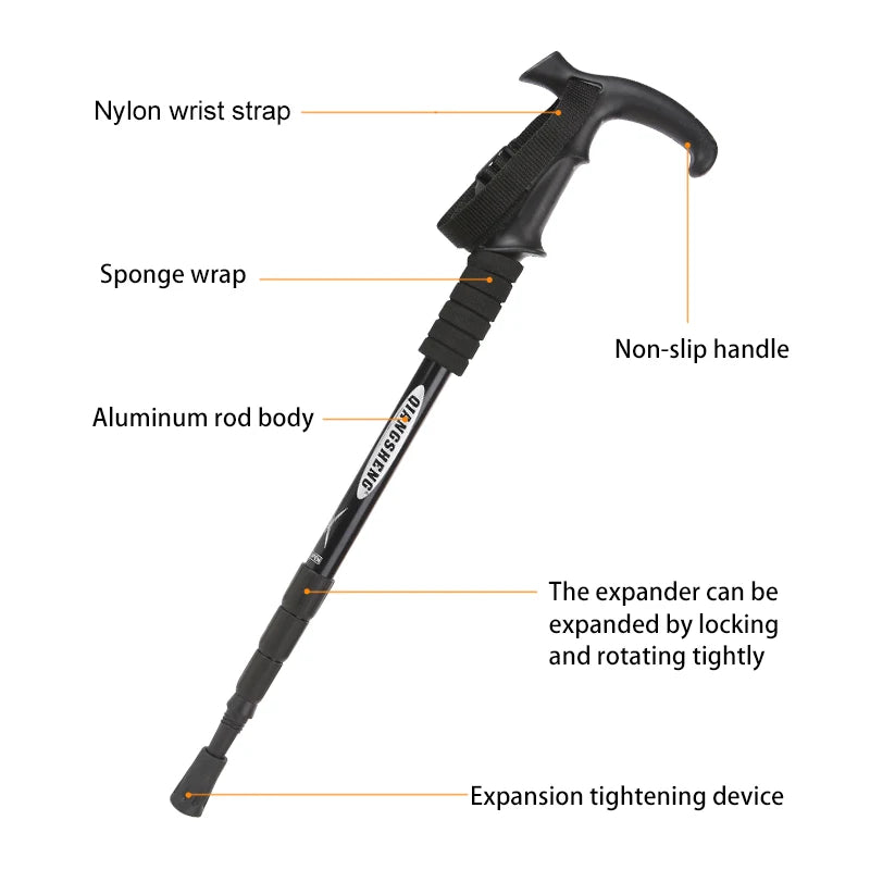 WESTTUNE 4-Section Folding Trekking Pole – Lightweight Telescopic Hiking & Climbing Stick