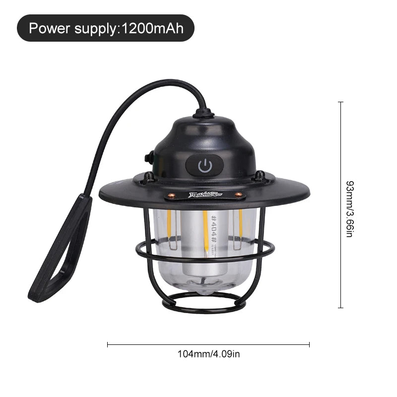 WESTTUNE Portable Camping Lantern – Retro Hanging Waterproof Light with Dimmable 1200mAh Battery