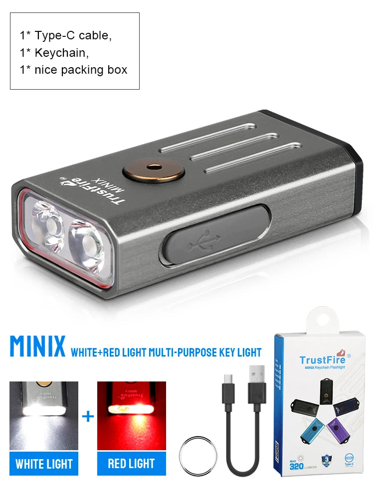 TRUSTFIRE MINIX Mini EDC Keychain Flashlight – 320LM Dual-Light USB-C Rechargeable
