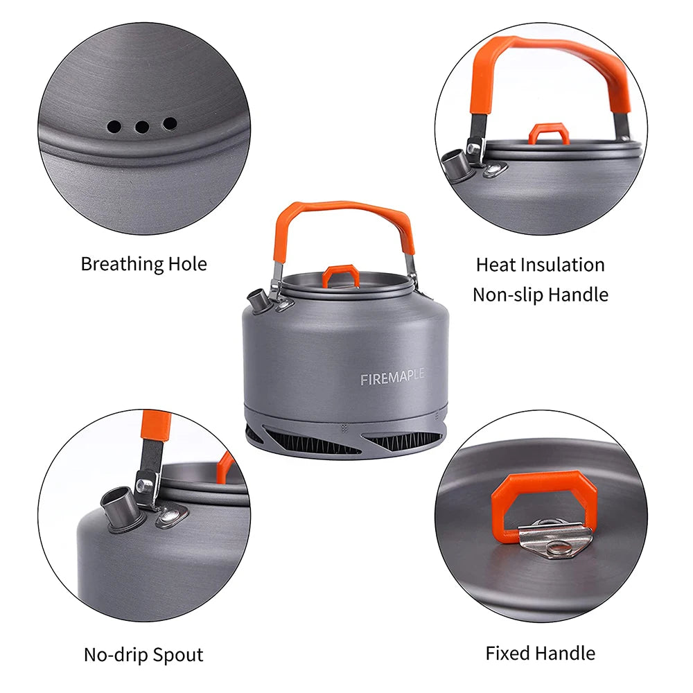FIRE MAPLE Hiking Teapot – Lightweight Heat Exchanger Camping Kettle (0.8L/1.3L) with Filter