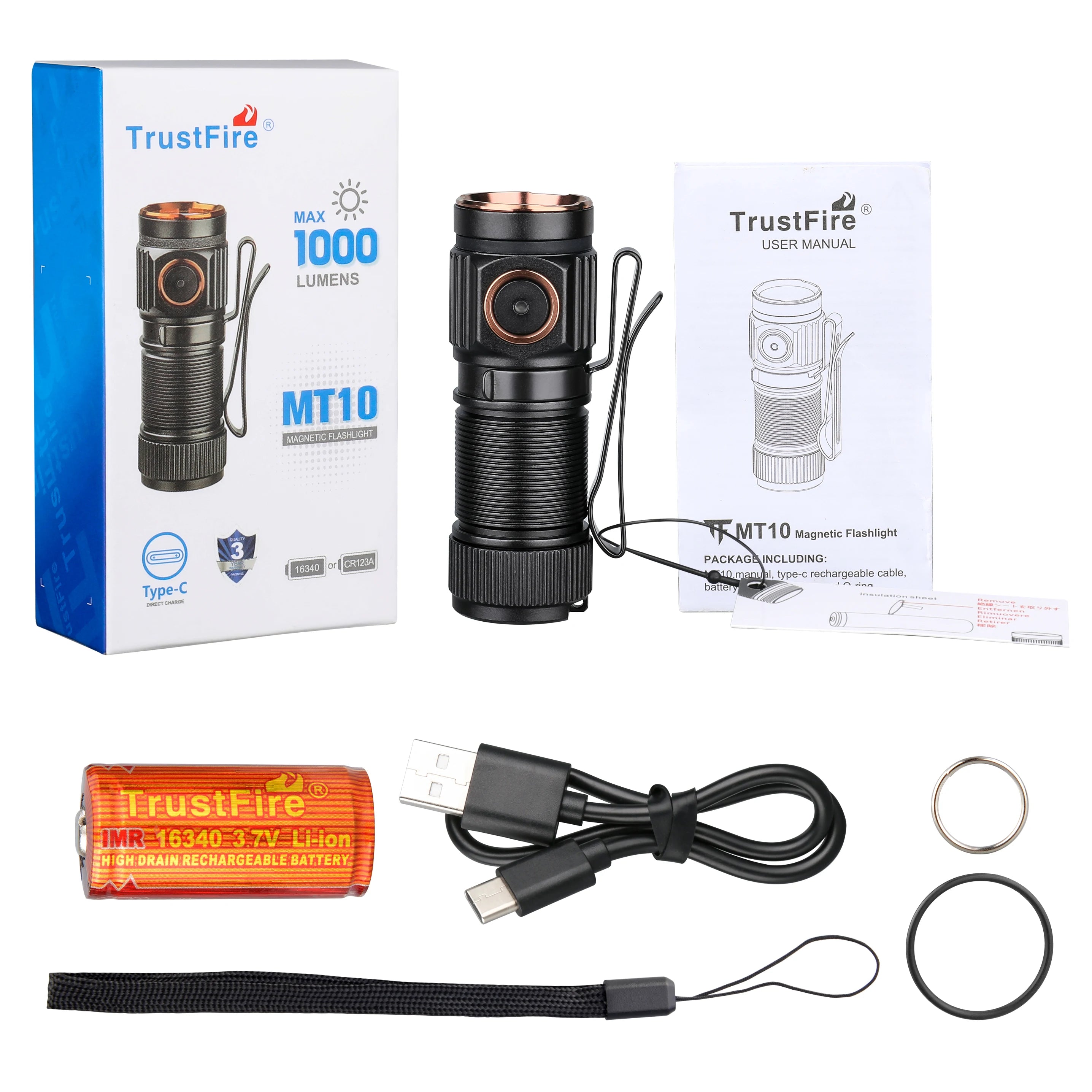 TRUSTFIRE MT10 Mini EDC Flashlight – 1000 Lumens, USB-C Rechargeable, Magnetic Tail, IP68